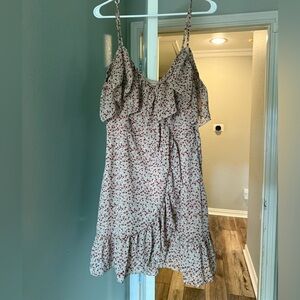 Dress Forum Cream Mini Dress with Red Floral Print